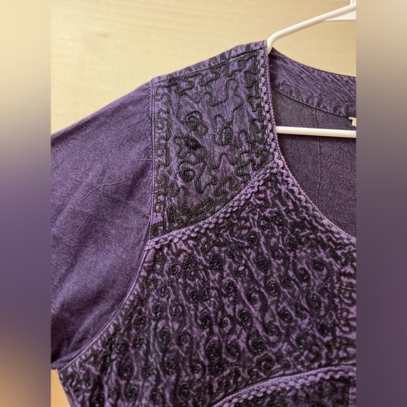 Magic Purple Rayon Dress Embroidered Free Size Maxi Dress Tie Up Back - Picture 3 of 9